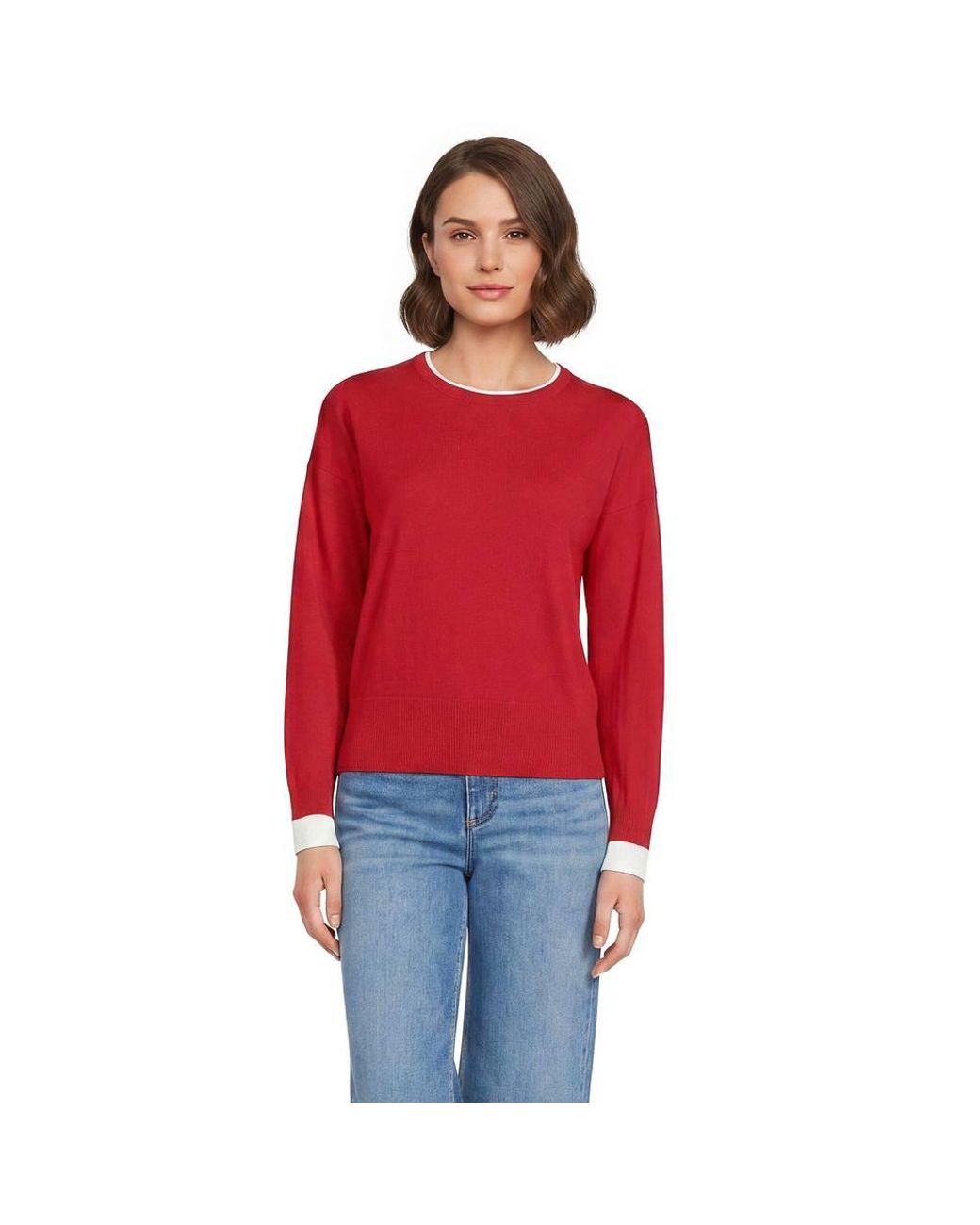 Lands' End Red Plus Double Trim Cotton Jumper