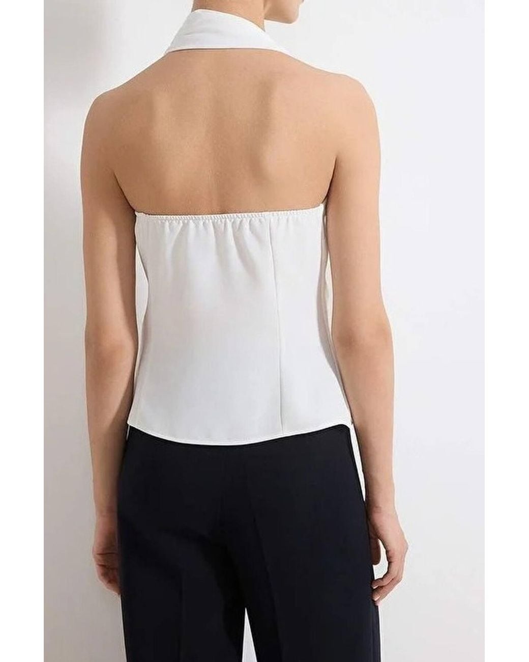 WOVCOR White Asymmetric Halterneck Woven Top With Buckle Detail