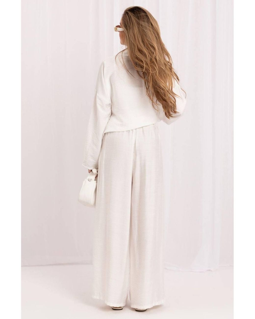 Love Lace Natural Minimal Viscose High Waisted Wide Leg Trousers