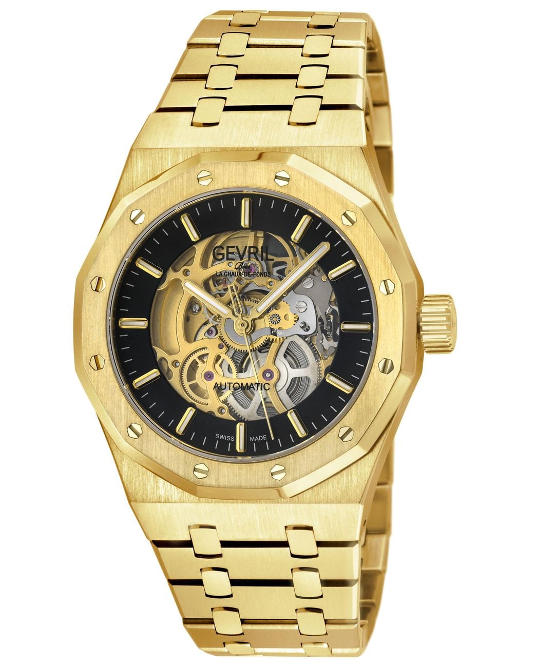Gevril Metallic Gotham, Swiss Automatic Watch, Dial, 316L Stainless Steel, Sapphire Crystal, & Skeleton Dial for men