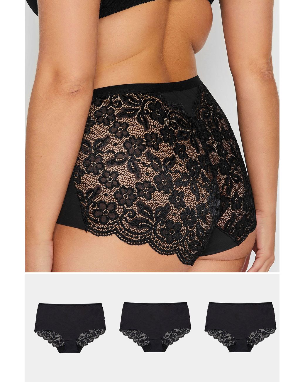 Yours Black 3 Pack Lace Full Briefs