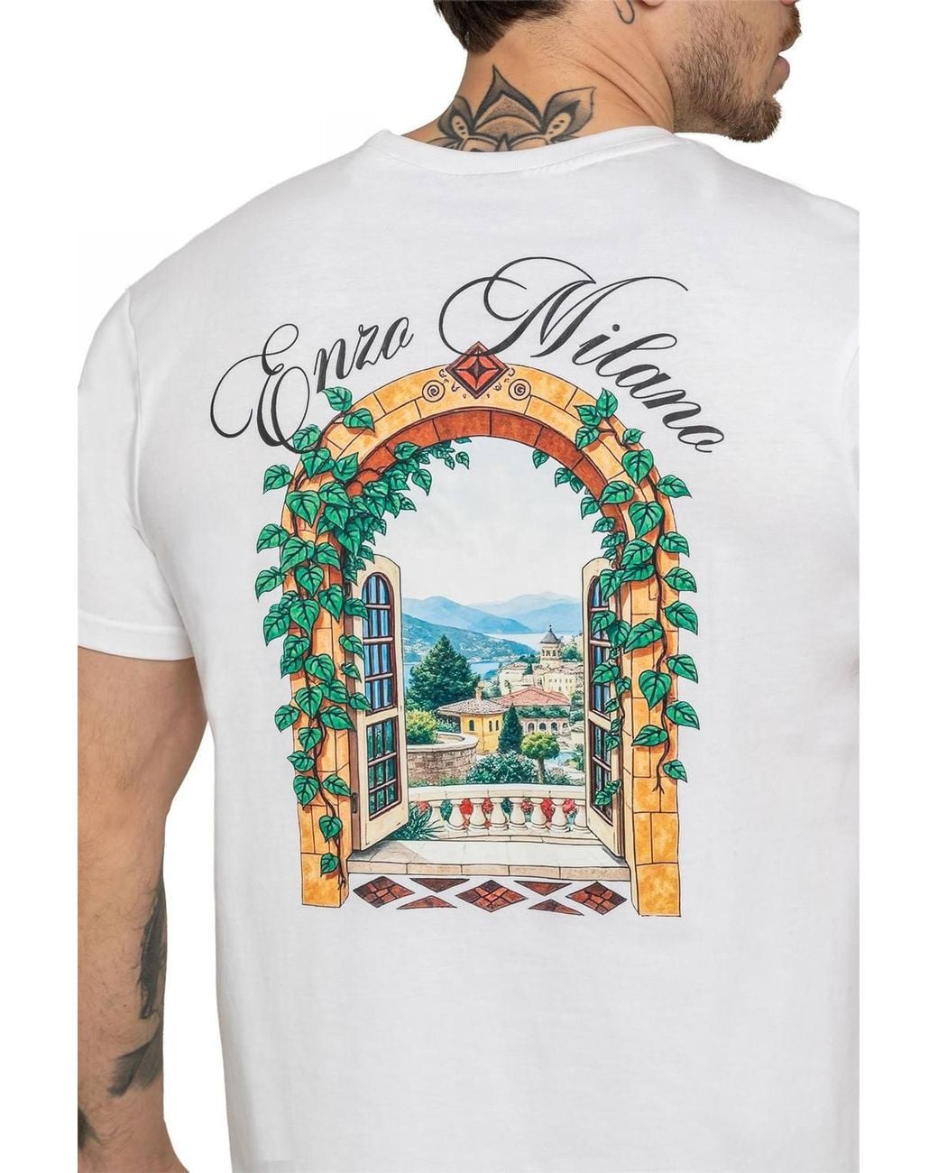 Enzo White Casa Graphic Print T-Shirt for men