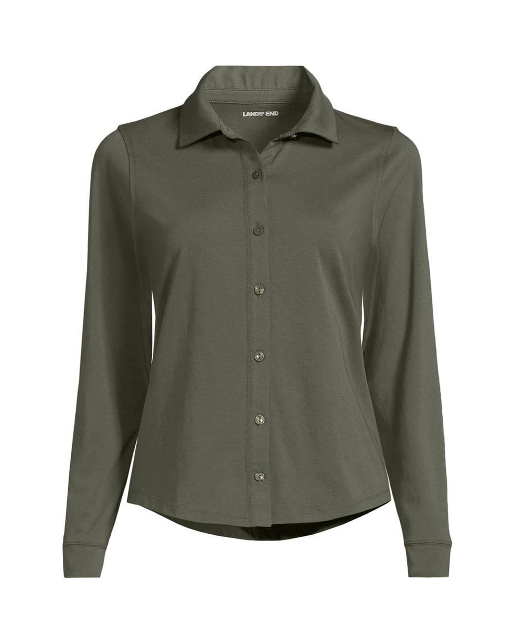 Lands' End Green Long Sleeve Supima Cotton Buttonfront Top
