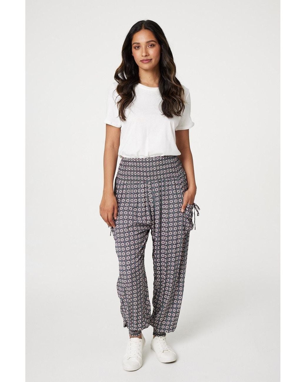 Izabel London Green Geo Print Pull On Harem Pants