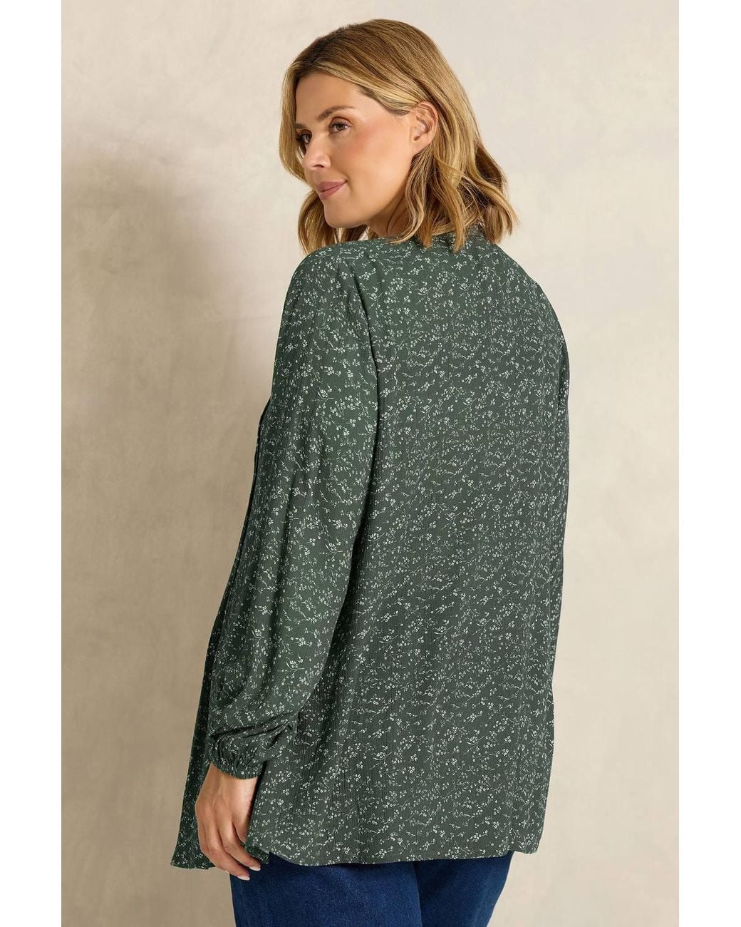 Evans Green Ditsy Tie Neck Blouse
