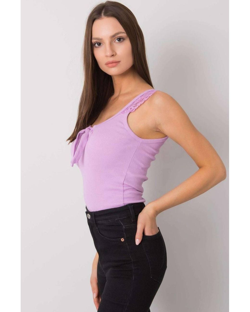 Love Lace Purple Strapy Acrylic Ribbed Lace Round Neck Top
