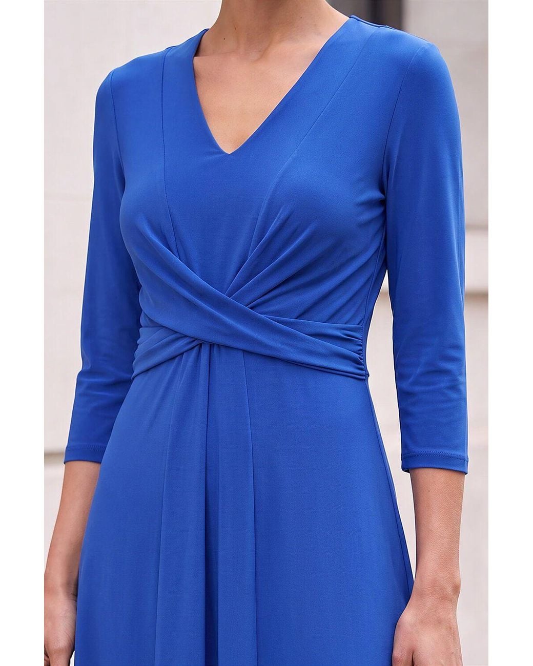 Roman Blue Stretch Crossover Midi Dress
