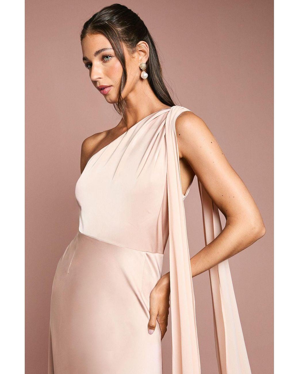 Coast Pink Satin One Shoulder Bridesmaid Dress With Chiffon Drape
