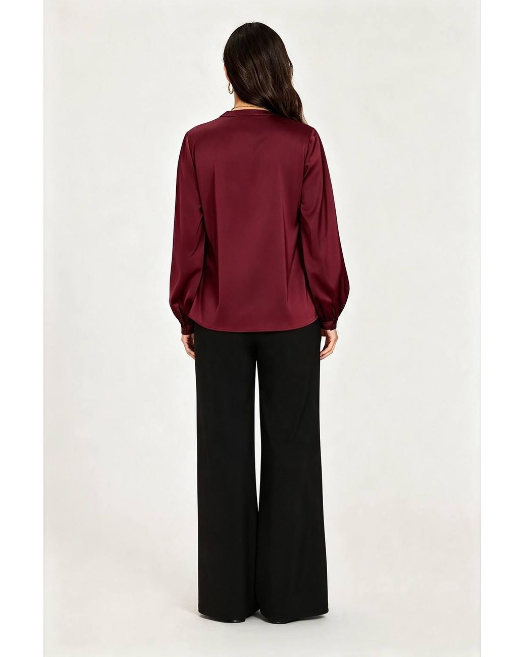 FS Collection Red Grandad Collar Button Front Satin Blouse