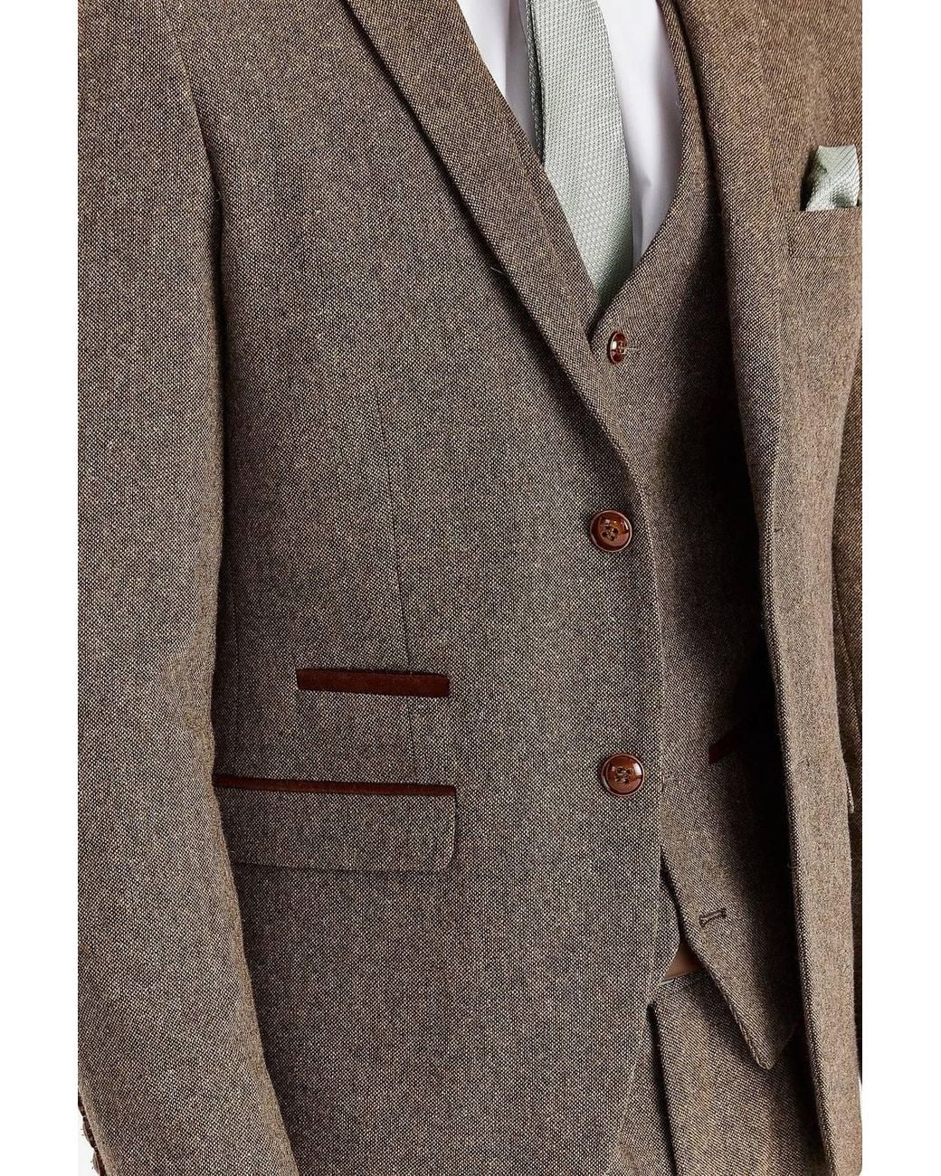 Paul Andrew Brown Suit 3 Piece Wool Blend Tweed Tailored Fit Formal for men