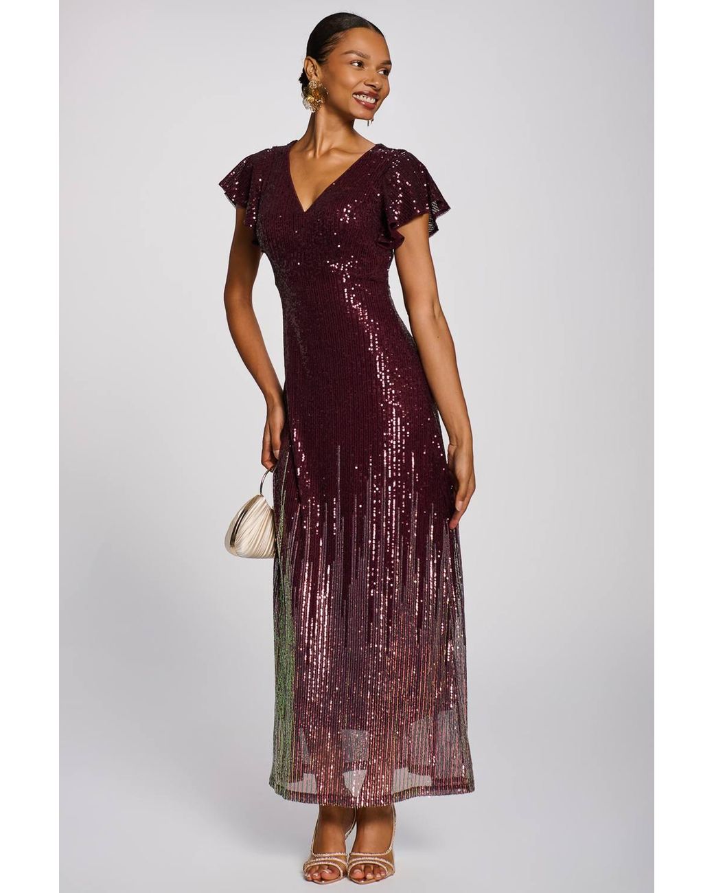 Jolie Moi Red Placement Patterned Sequin Maxi Dress