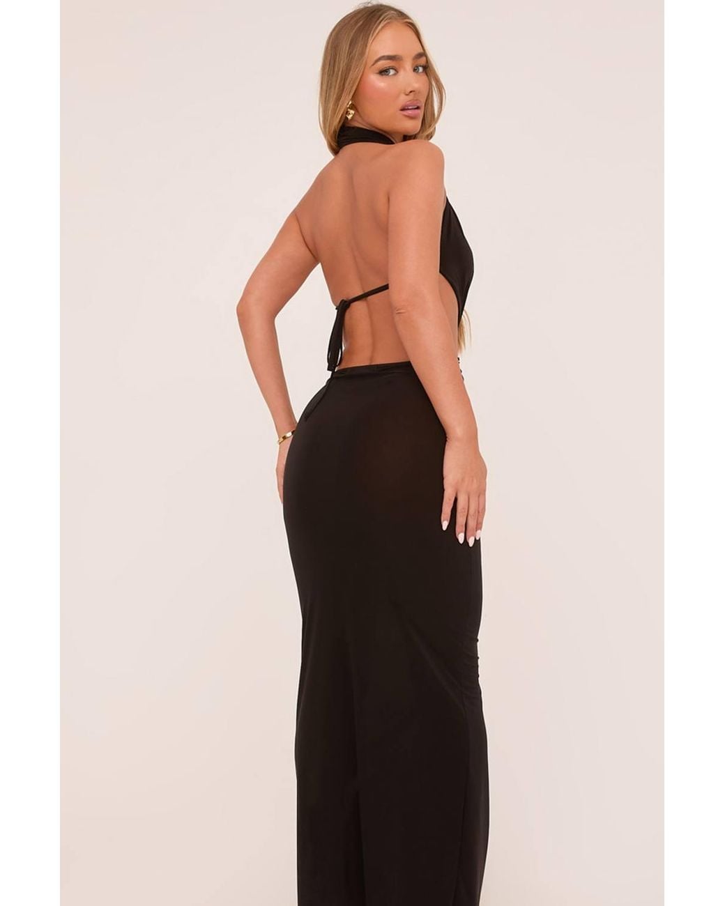 EGO Black Sleeveless Knotted Tie Slinky Maxi Dress