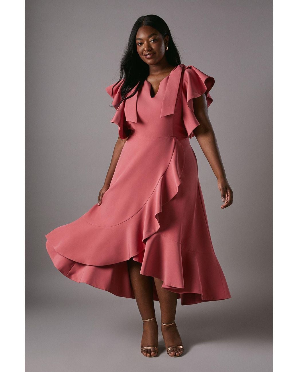 Coast Pink Plus Crepe Ruffle Wrap Midi Dress