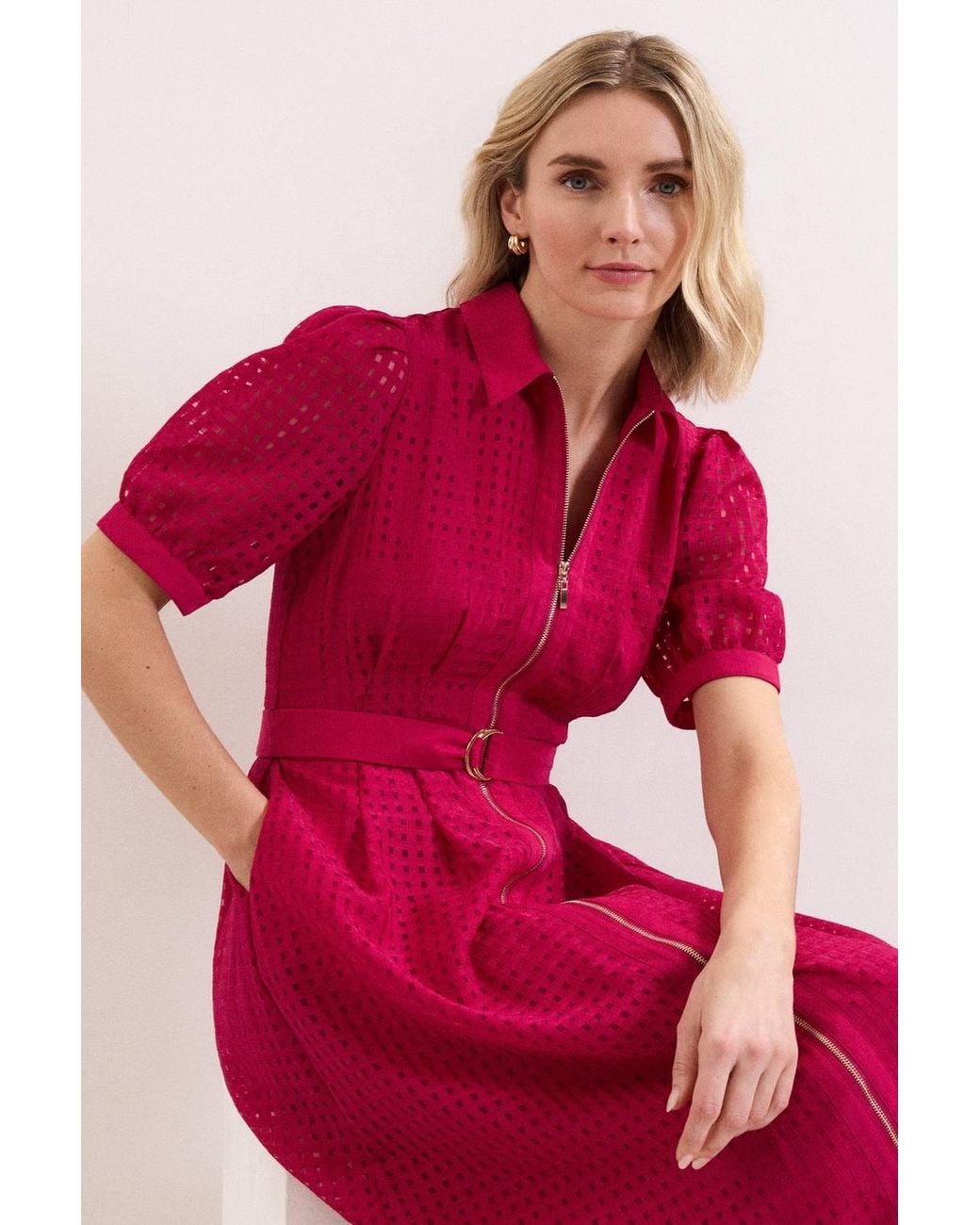 Phase Eight Red Carey Belted Midi Shirt Dress