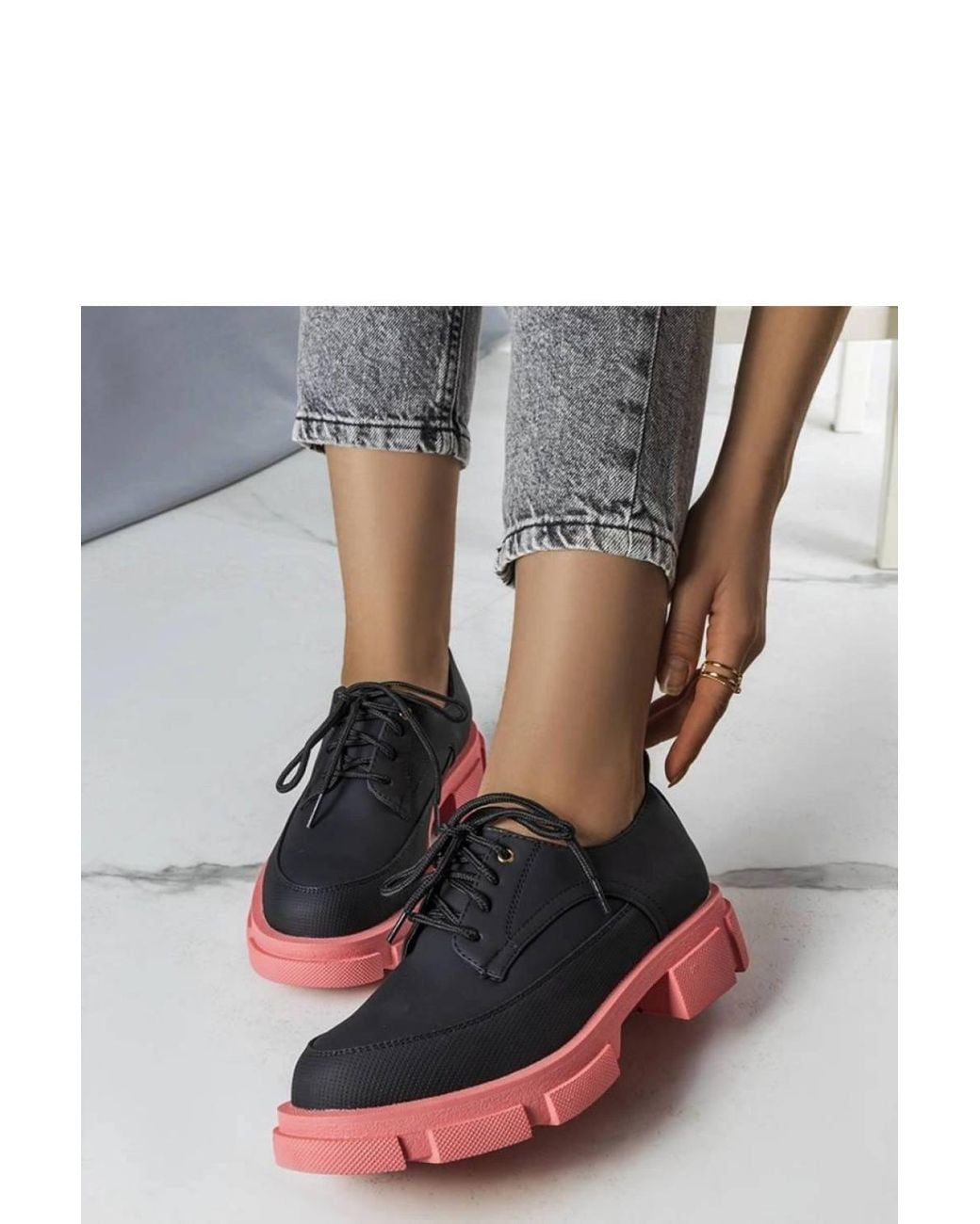 Love Lace Gray Kay Minimalist Square Heel Tractor Sole Lace Up Ankle Boots