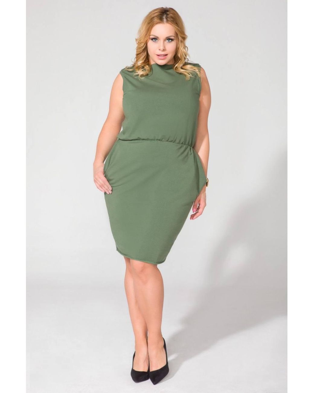 Love Lace Green Knit Shaping Dress With Hip Seam Pockets