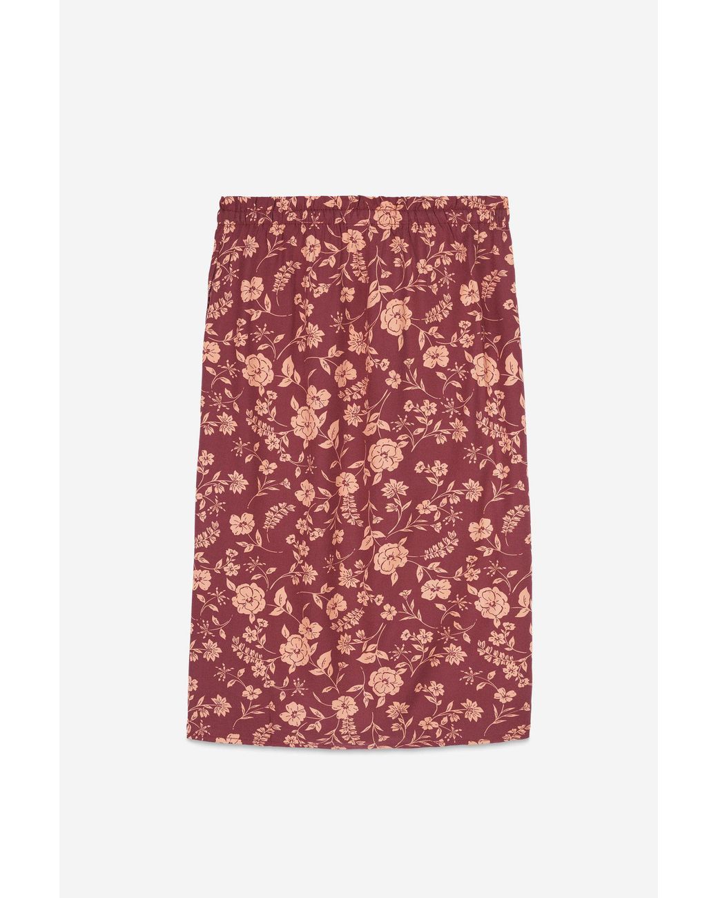 Enorsia Red Summer Flower Linen Midi Skirt