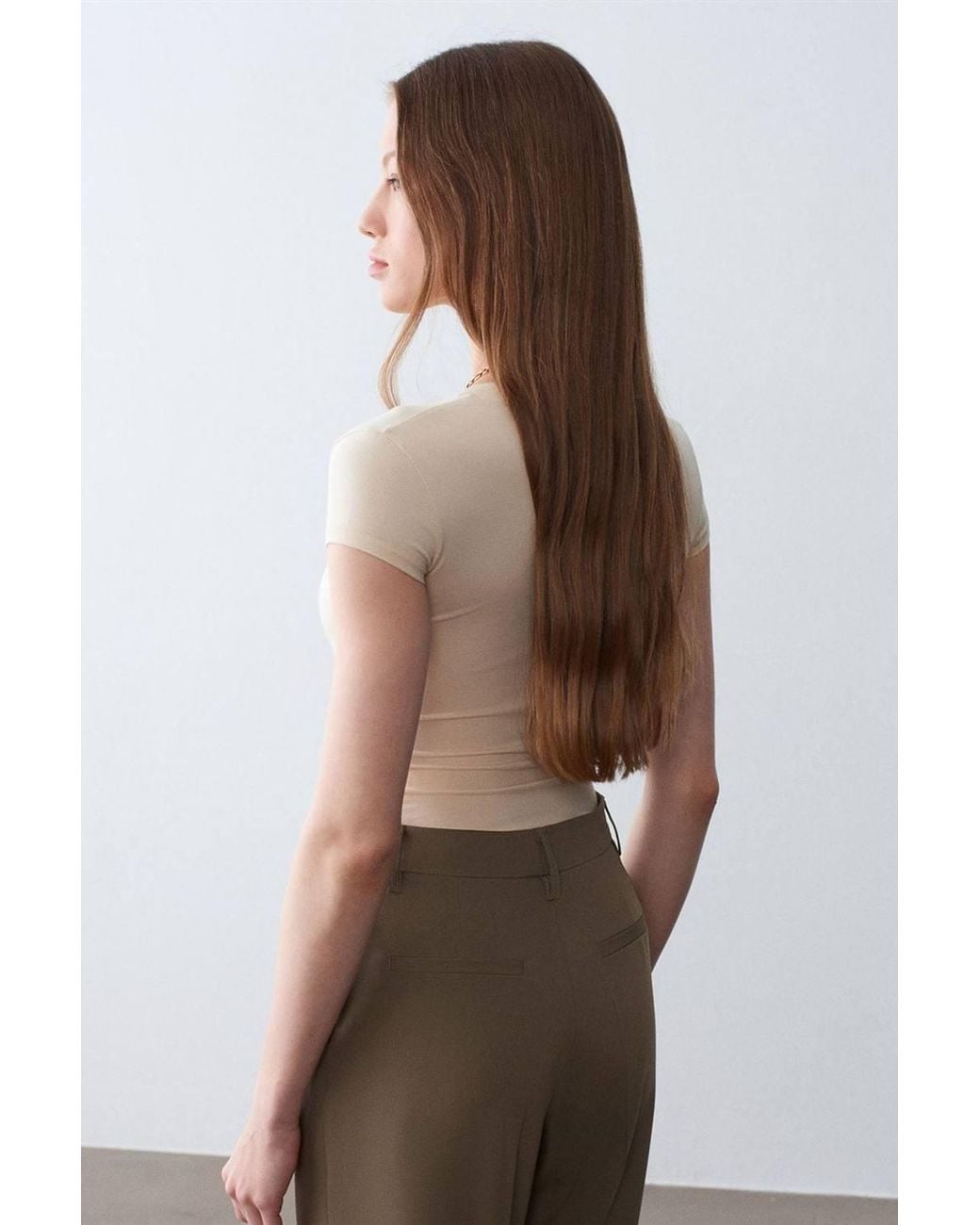 Dilvin Natural Slim Fit V-Neck Jersey Blouse