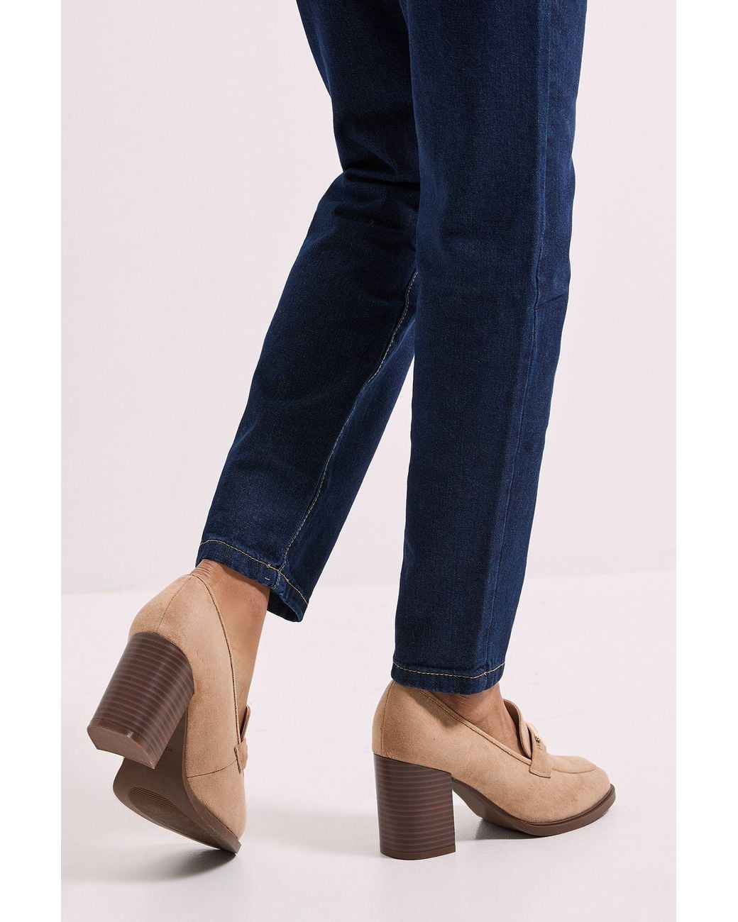 Dorothy Perkins Blue Wide Fit Benita Faux Suede Snaffle Detail High Block Heeled Loafers