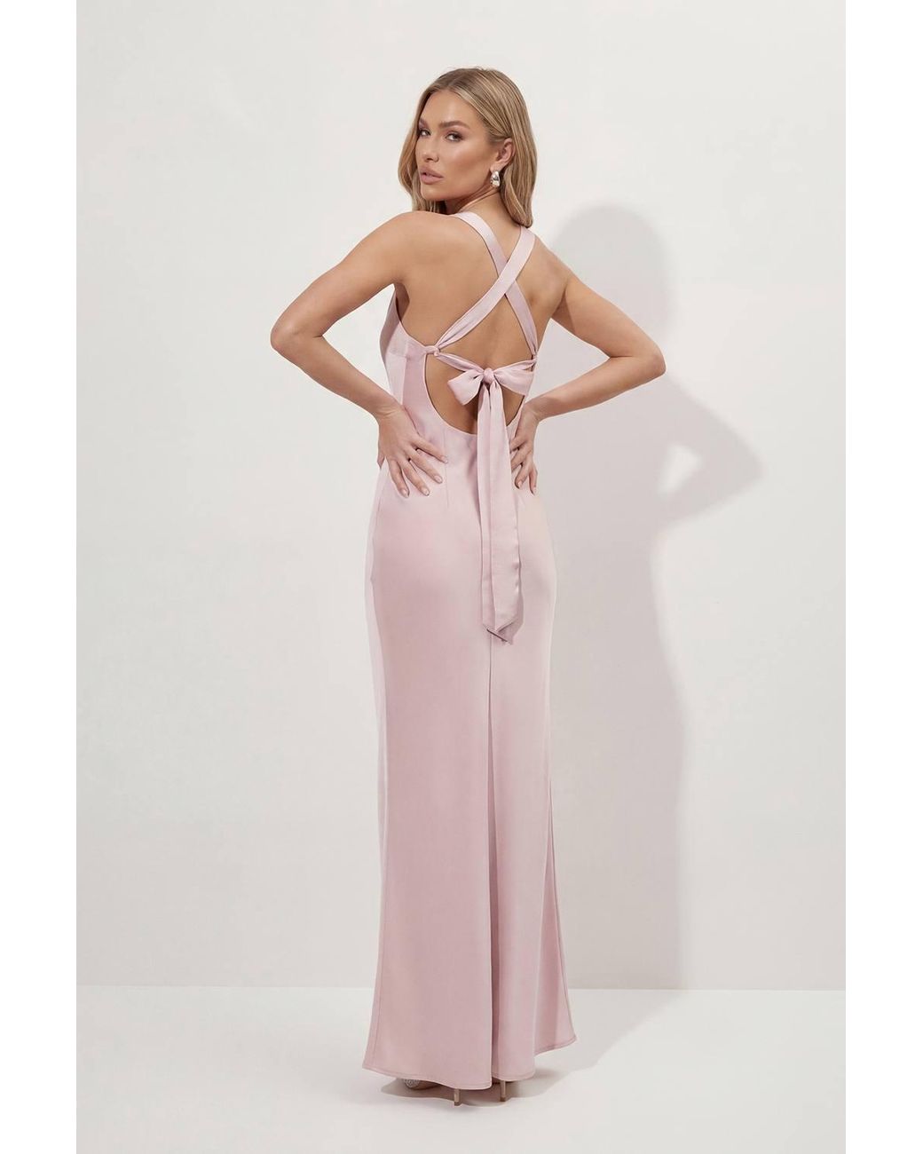 MissPap Pink Premium Satin Cowl Neck Fishtail Maxi Dress