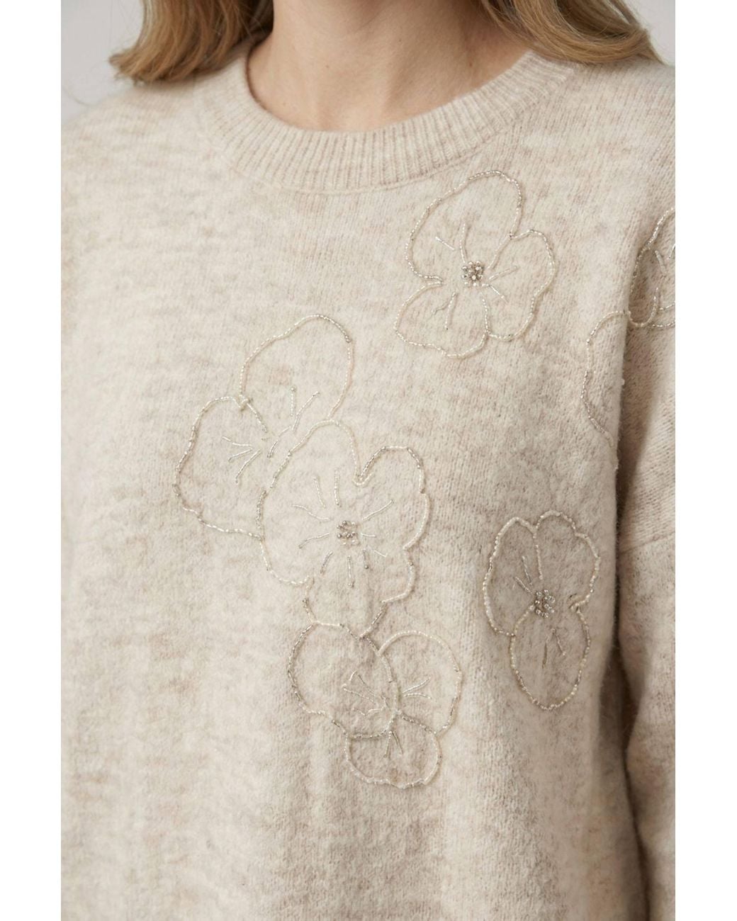 Izabel London Blue Floral Embellished Textured Jumper