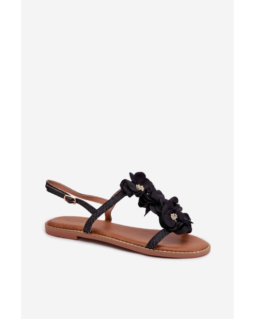 Love Lace Black Stylish Fabric Flower Sandals With Adjustable Buckle Soft Insole