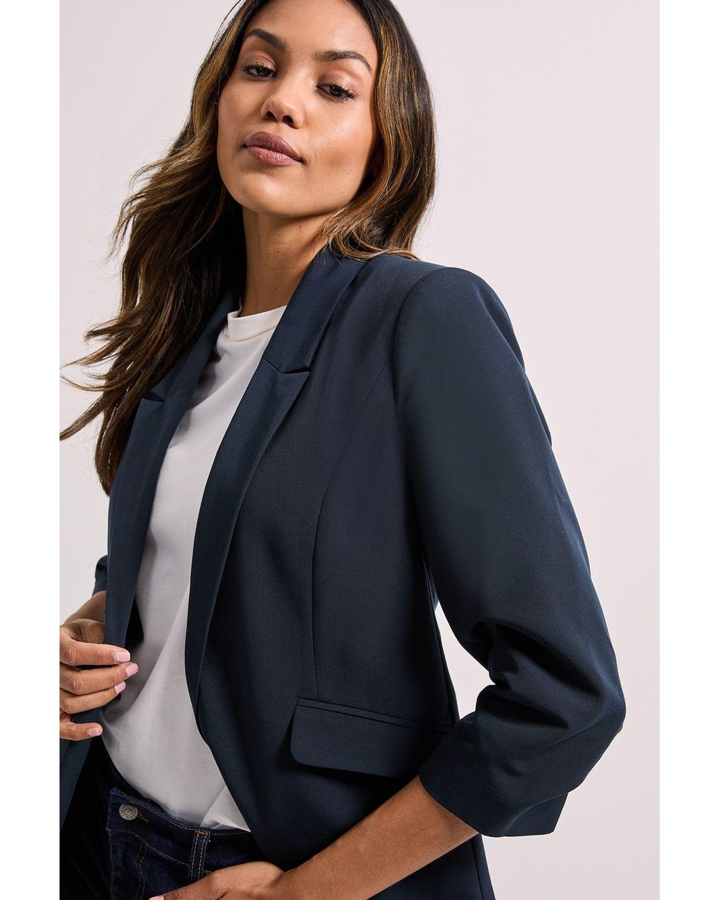Dorothy Perkins Blue Ruched Sleeve Blazer