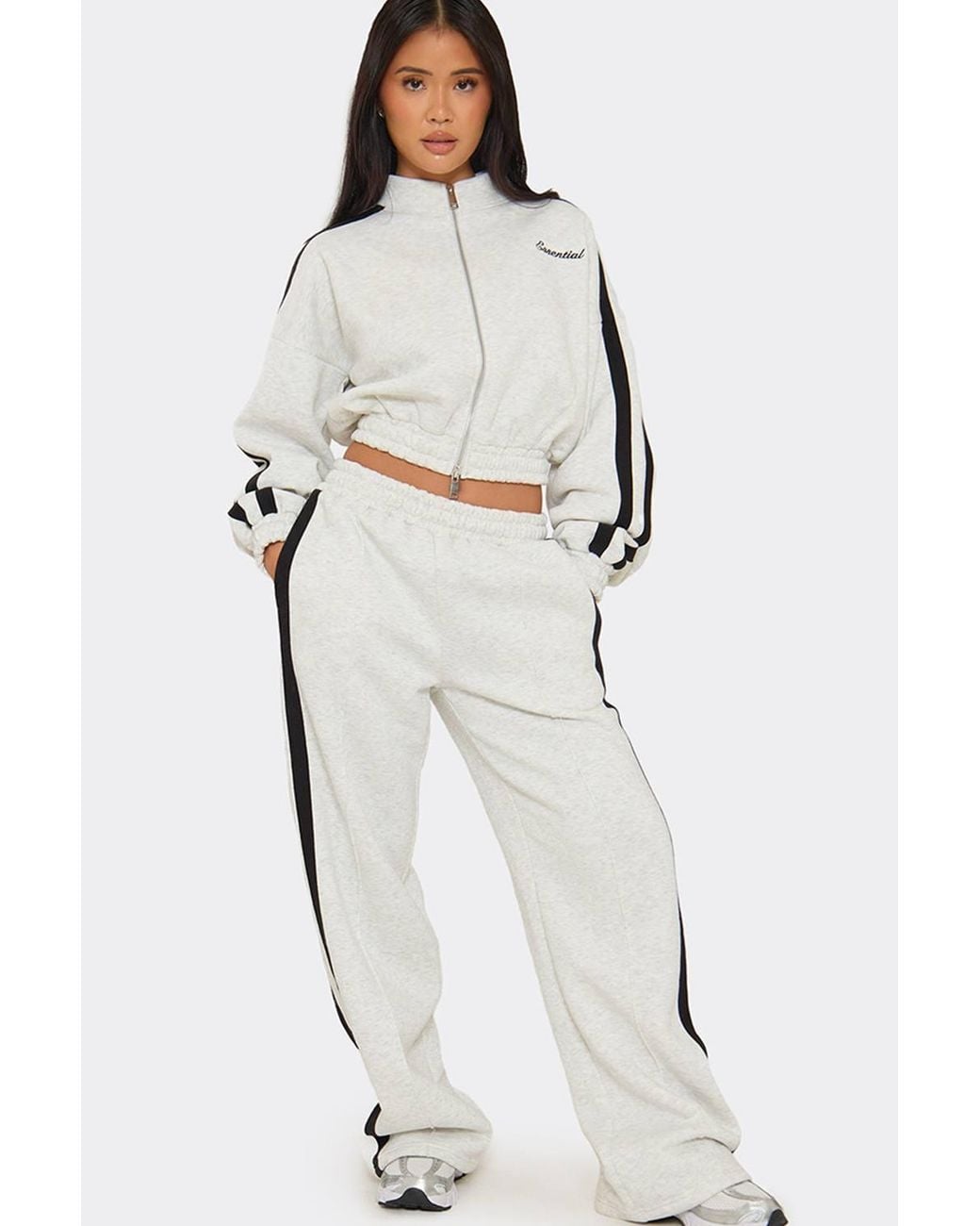 EGO White Wide Leg Contrast Mid Rise Joggers