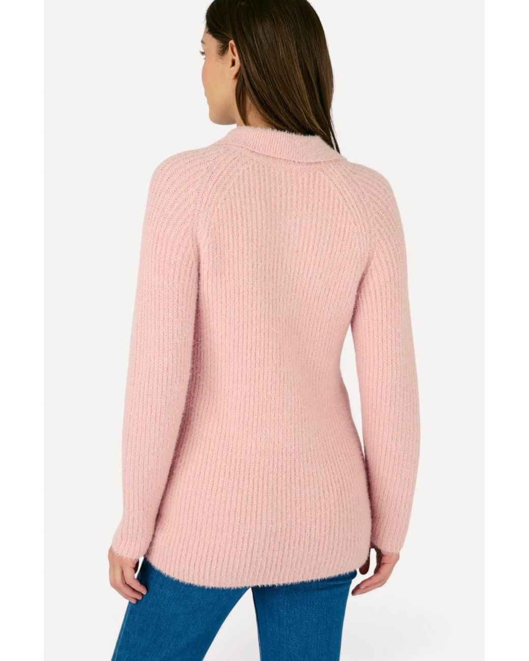 DAMART Pink Cosy Soft-Knit Long Sleeved Polo Collar Jumper With Jewelled Buttons
