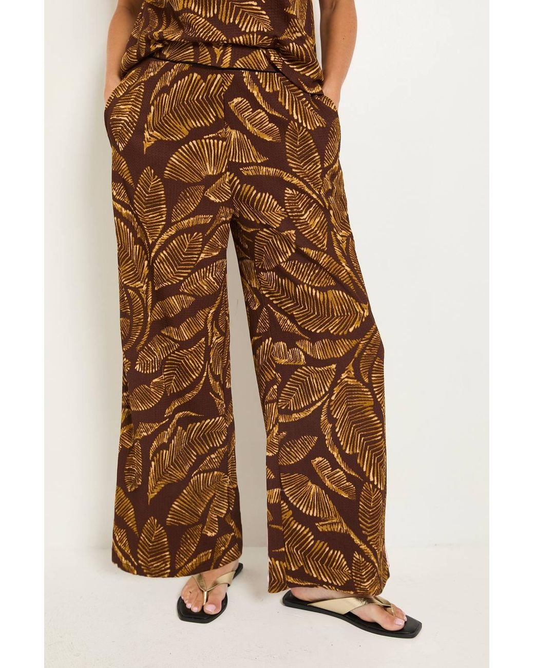 Wallis Natural Petite Palm Jersey Contrast Elasticated Waist Trouser