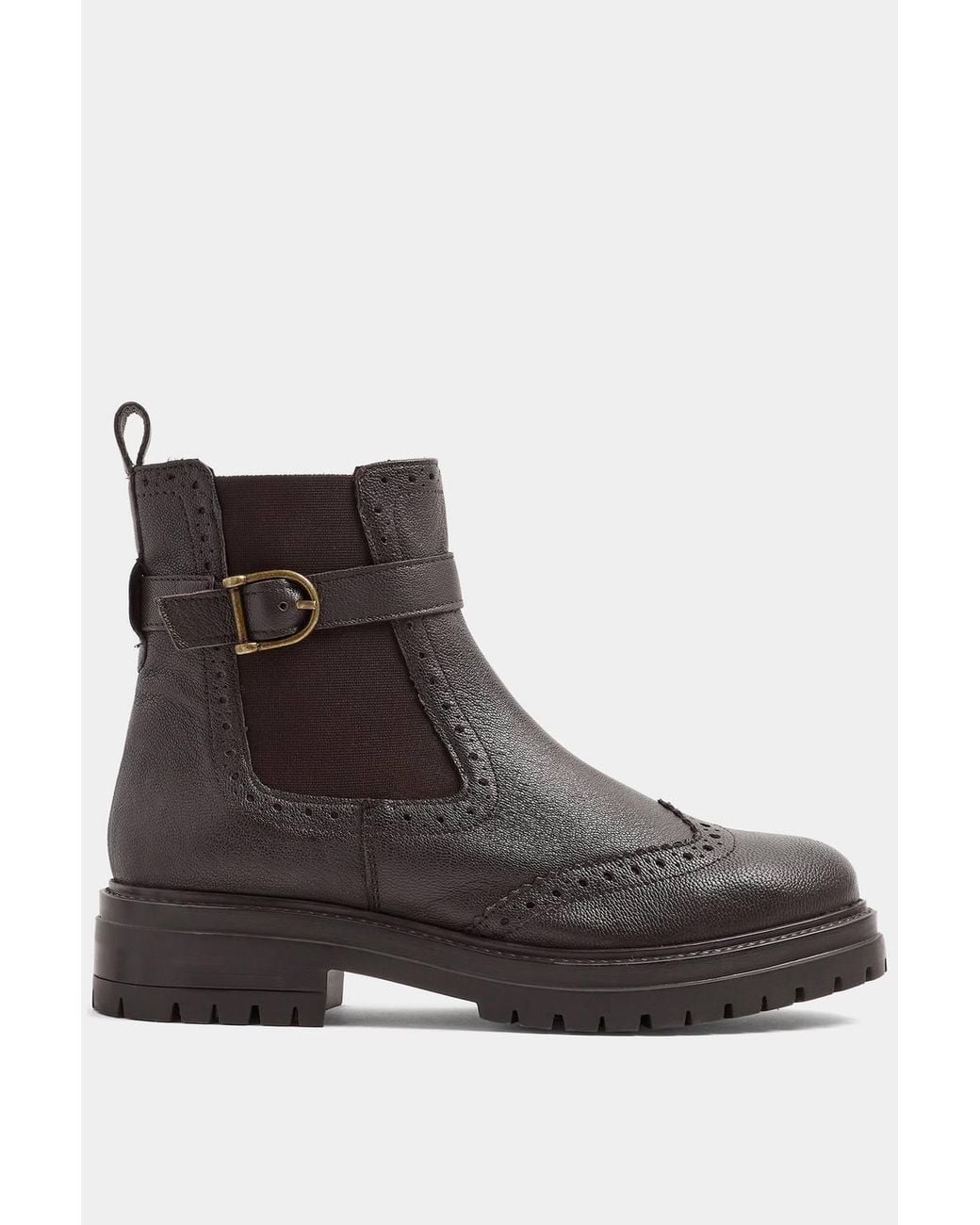 Long Tall Sally Blue Leather Brogue Detail Chelsea Boots