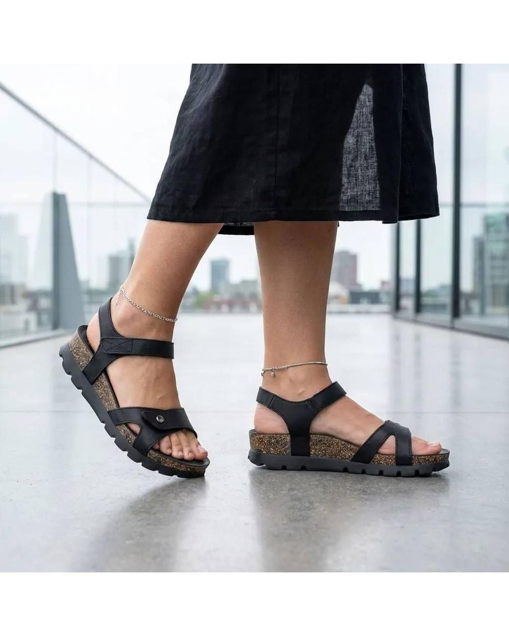 TruClothing Black Sulia B2 Wedge Leather Platform Sandals