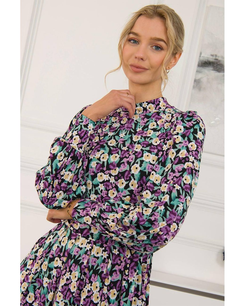 Jolie Moi Gray Kathryn Long Sleeve Midi Dress