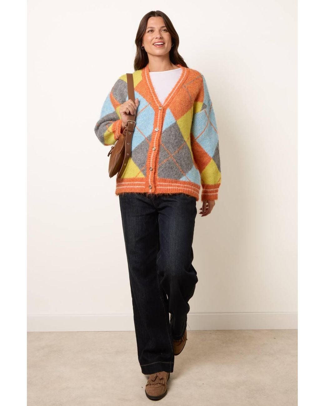 Blue Vanilla Orange Long Sleeve Button Up V-Neck Cardigan