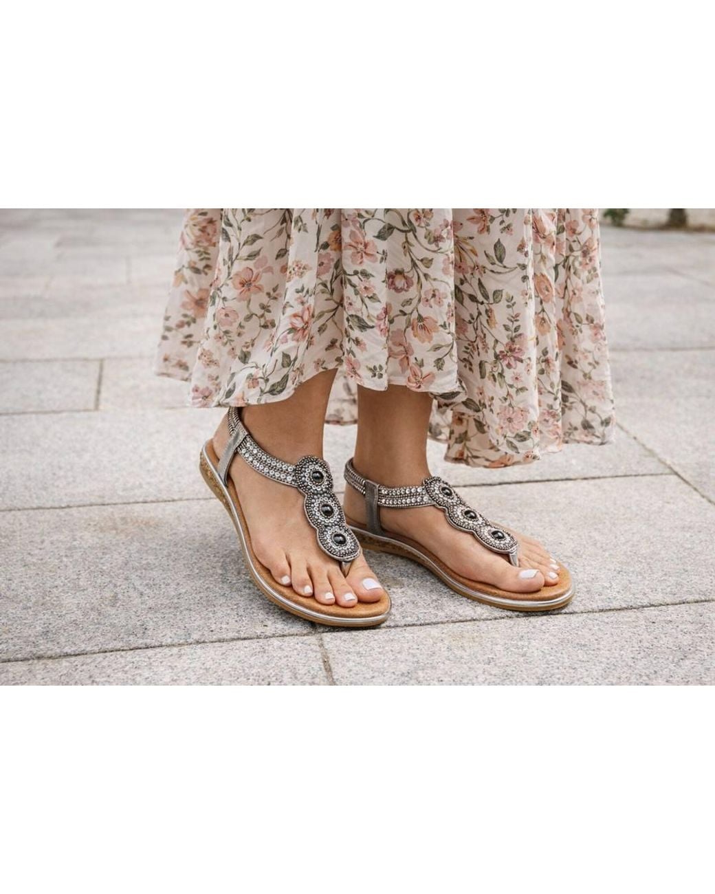 LARANGE Black Metallic T-Strap Rhinestone Sandals Elastic Back Sparkly Flat Shoes