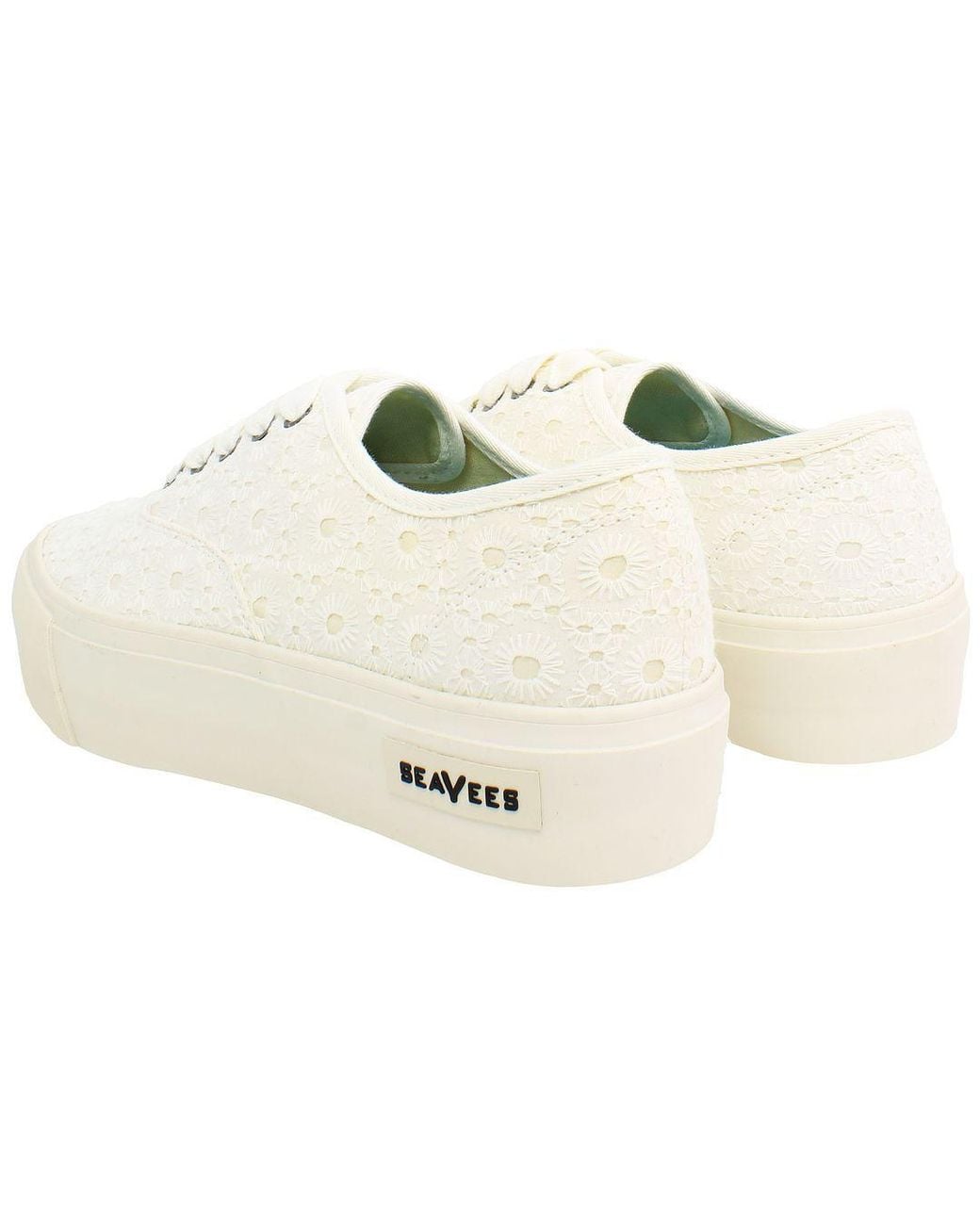 Seavees White Legend Platform Embroidery Lace-Up Canvas Shoes
