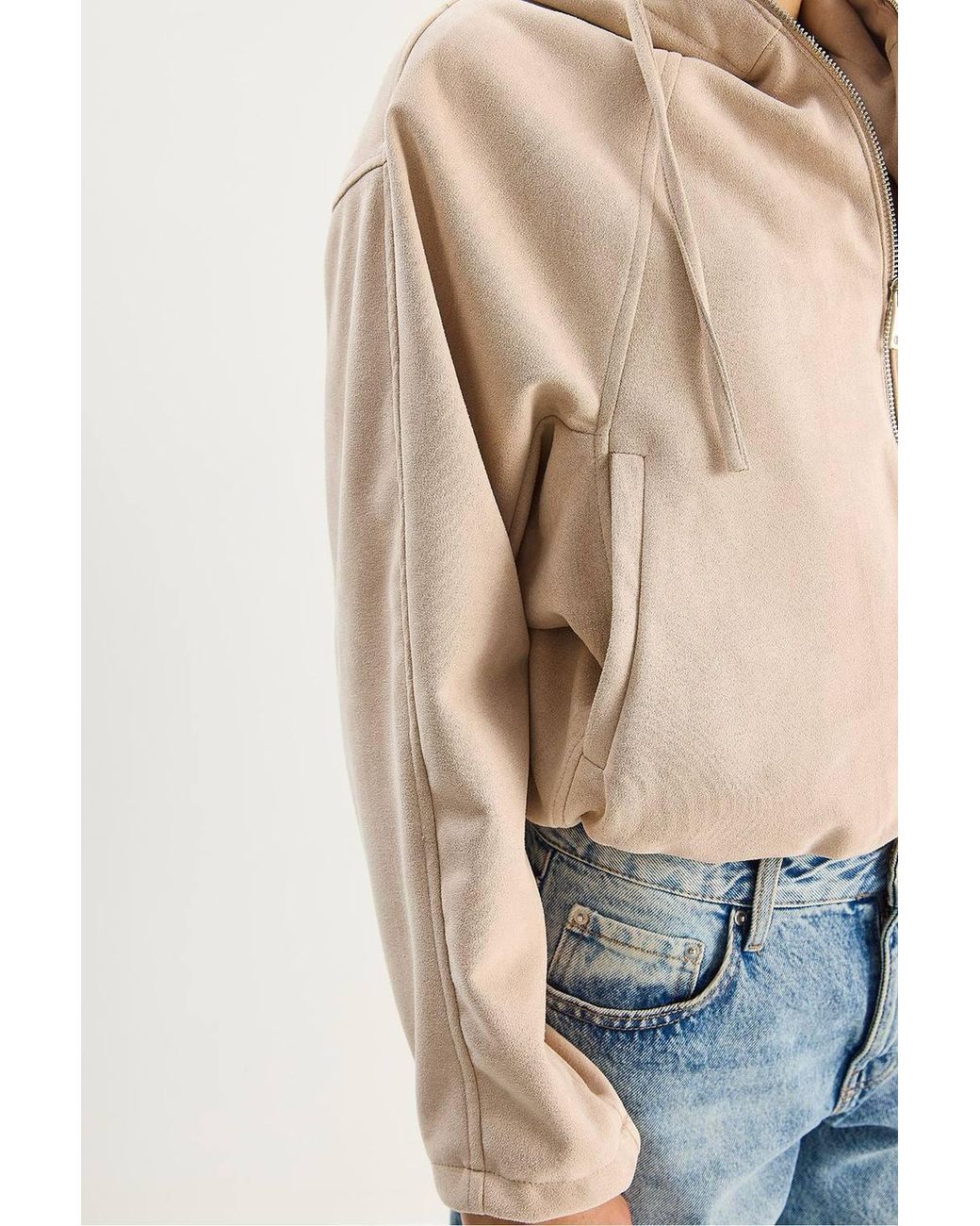Bianco Lucci Natural Hooded Zipper Jacket