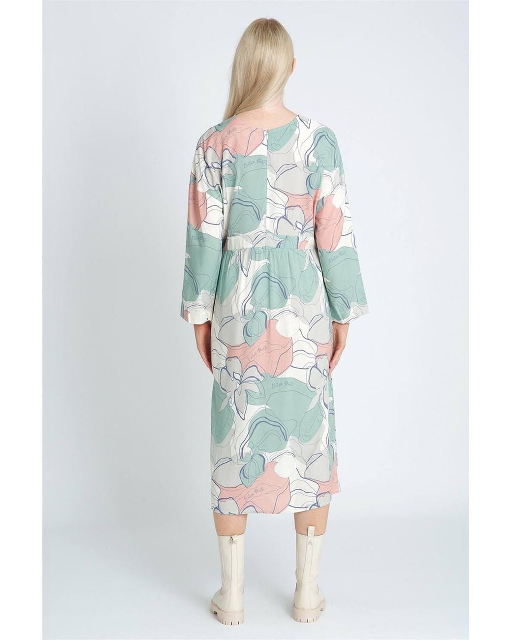 Native Youth White Floral Print Long Sleeve Relaxed Fit Midi Dress