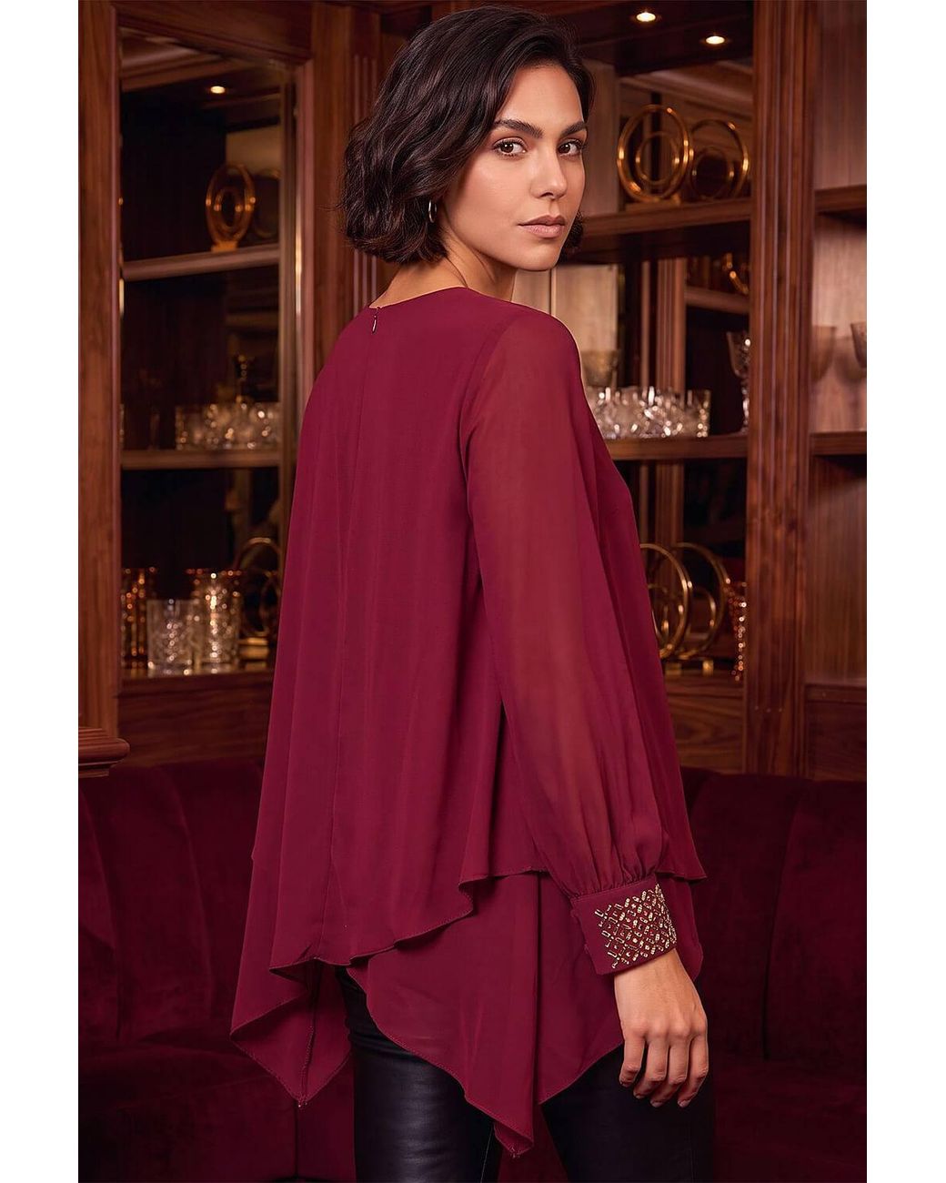 Roman Curve Textured Buttoned Tunic Top