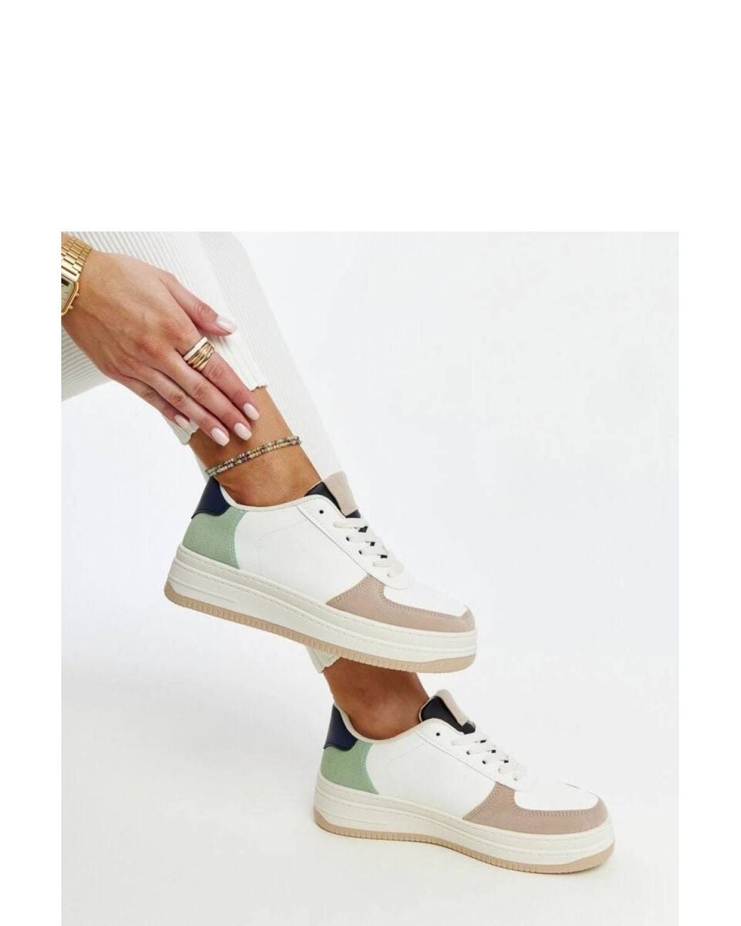 Love Lace White Multicolored Platform Lace Up Sneakers With Upper