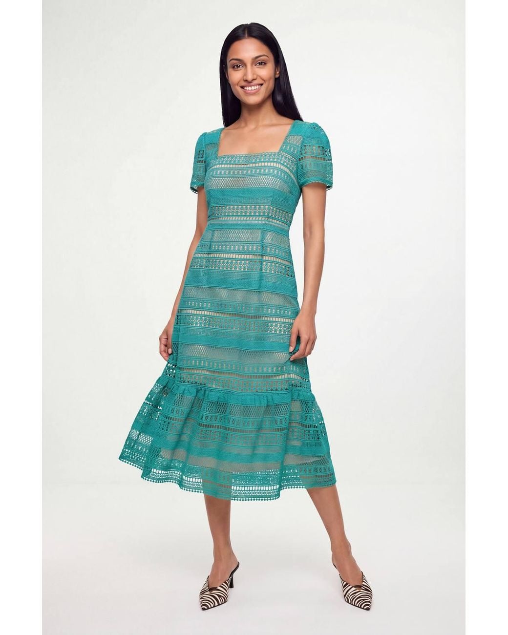 Wallis Green Petite Lace Fit & Flare Midi Dress