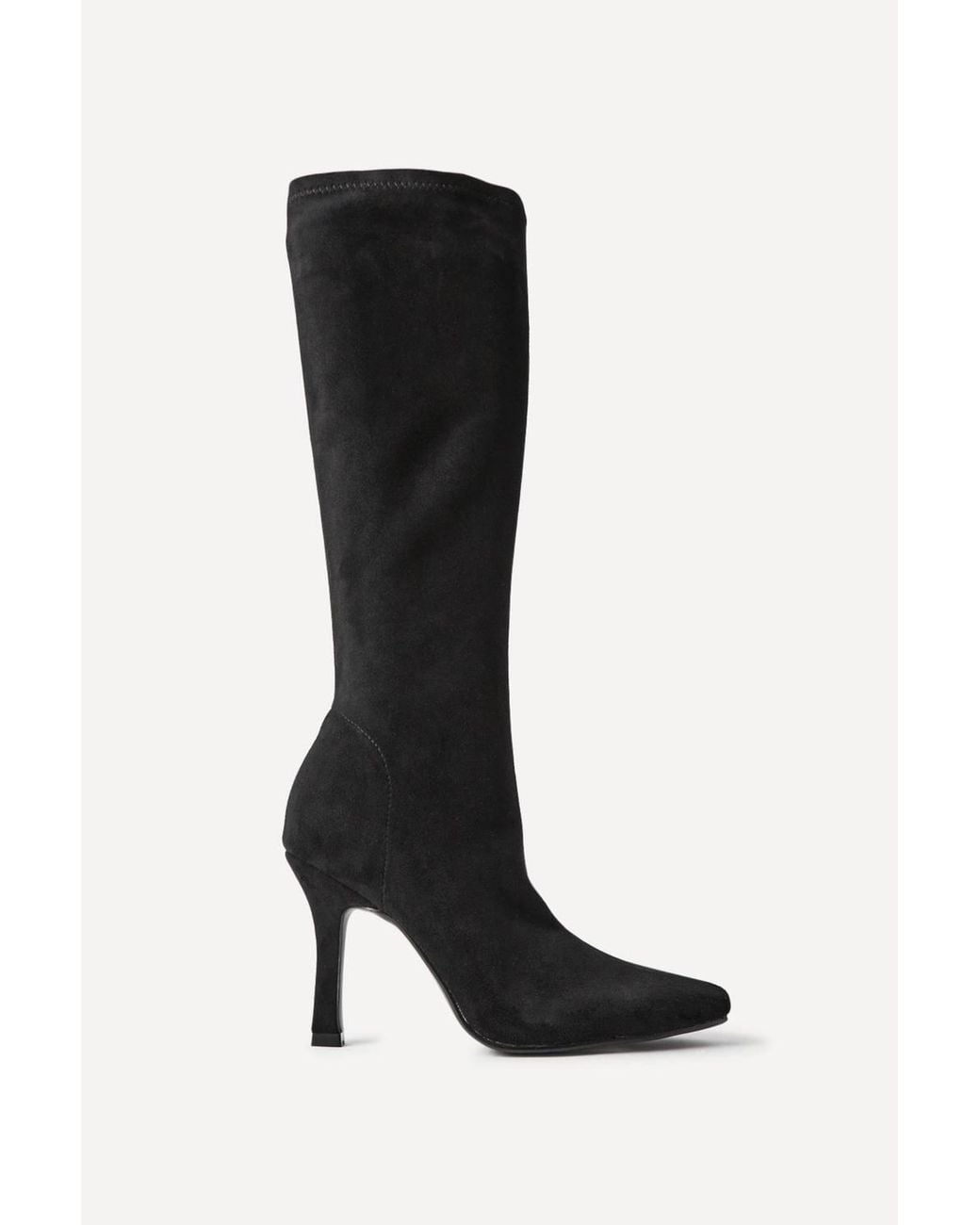 Linzi Black Alexia Faux Suede Stretch High Leg Boots