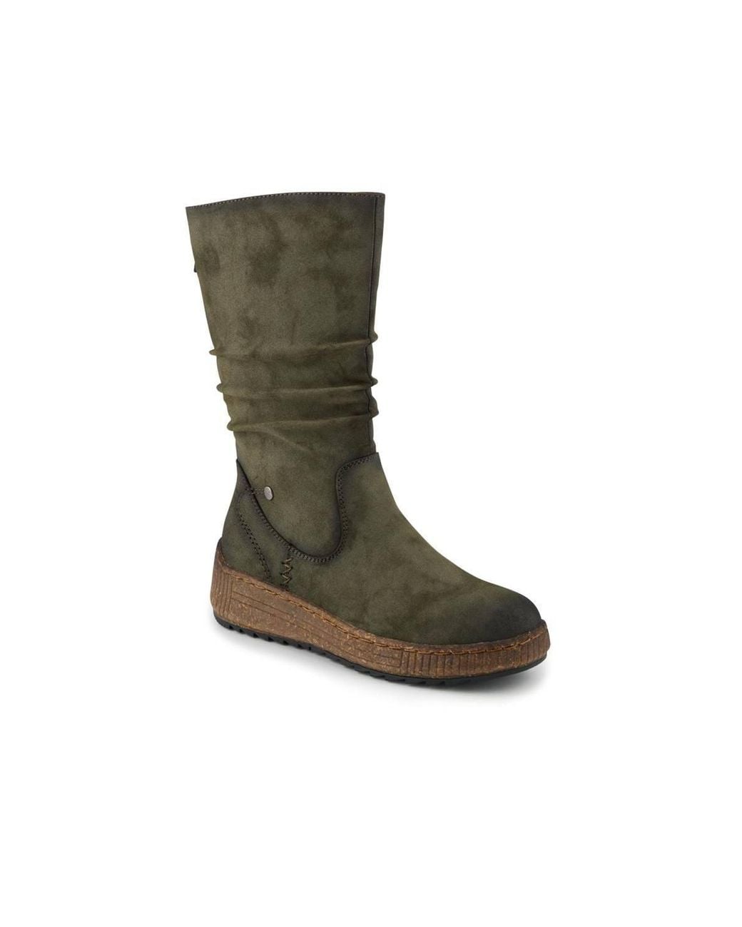 Pavers Green Mid Calf Wedged Slouch Boots