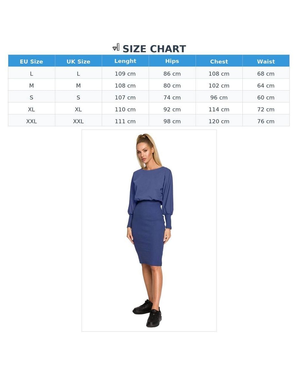 Love Lace Blue Comfortable Knitted Dress With Long Sleeves