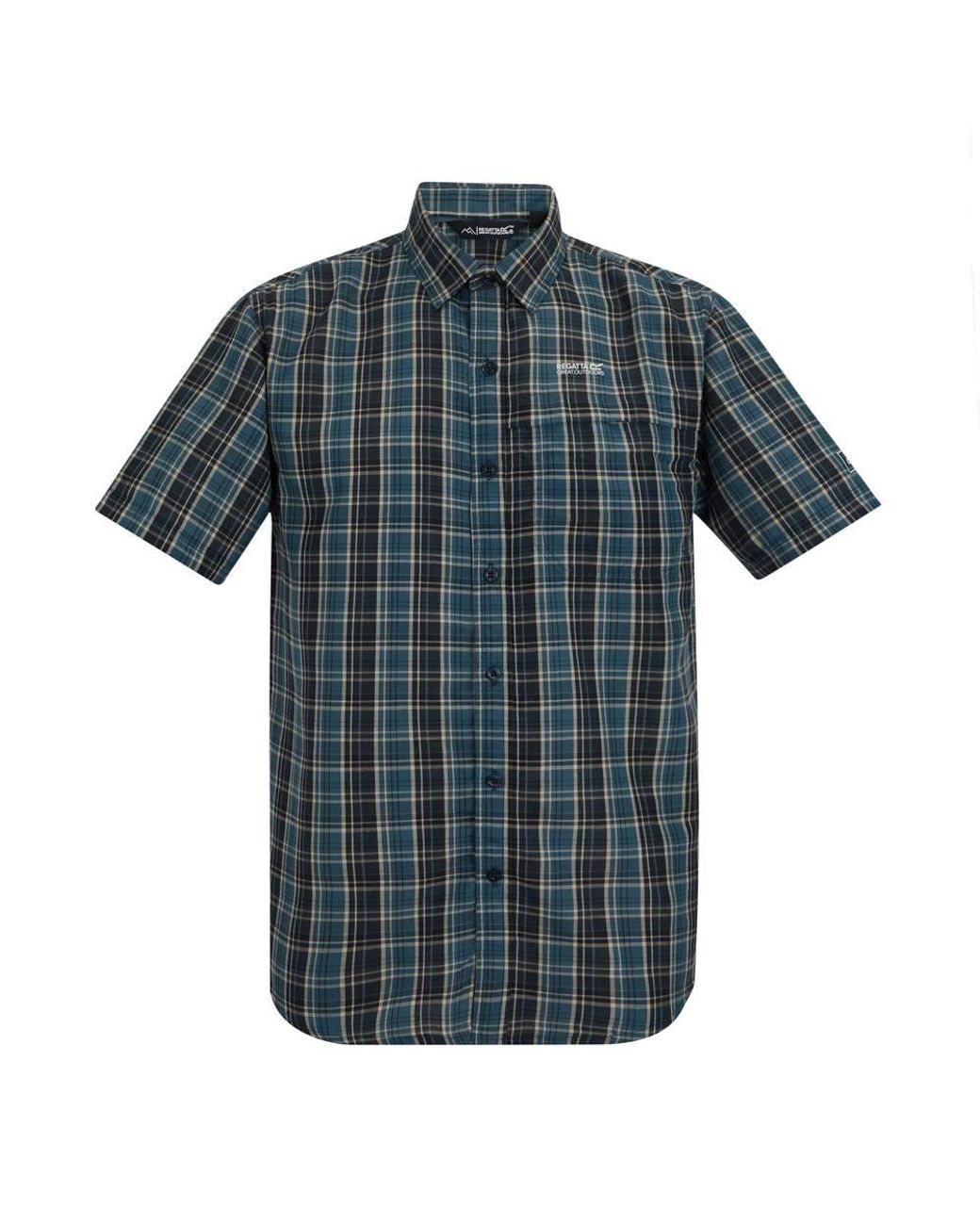 Regatta Blue Mindano Short Sleeved Check Shirt for men