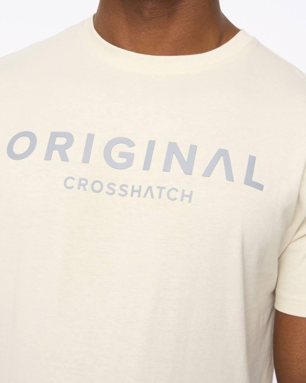 Crosshatch White Bardon Crew Neck Cotton T-Shirt With High Build Chest Print for men