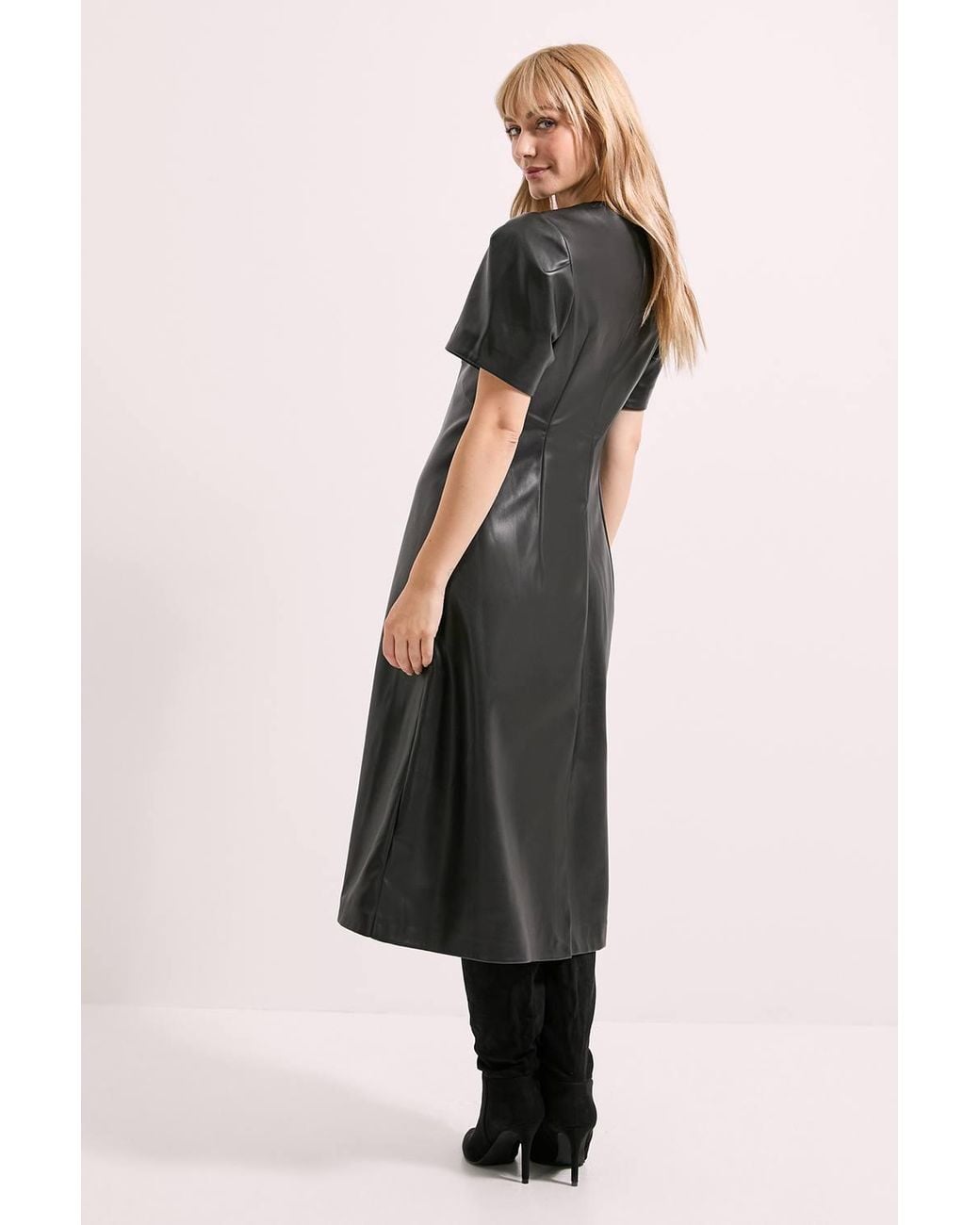 PRINCIPLES Black V Neck Fit & Flare Pu Midi Dress