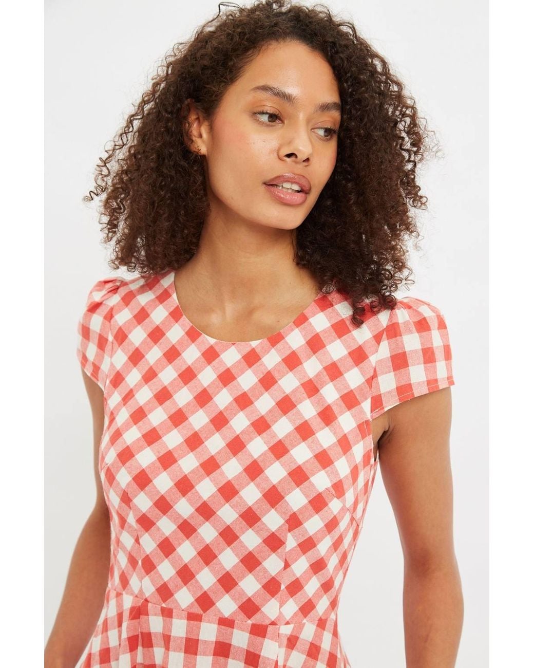 Louche Red Kare Picnic Check Cap Sleeve Mini Dress