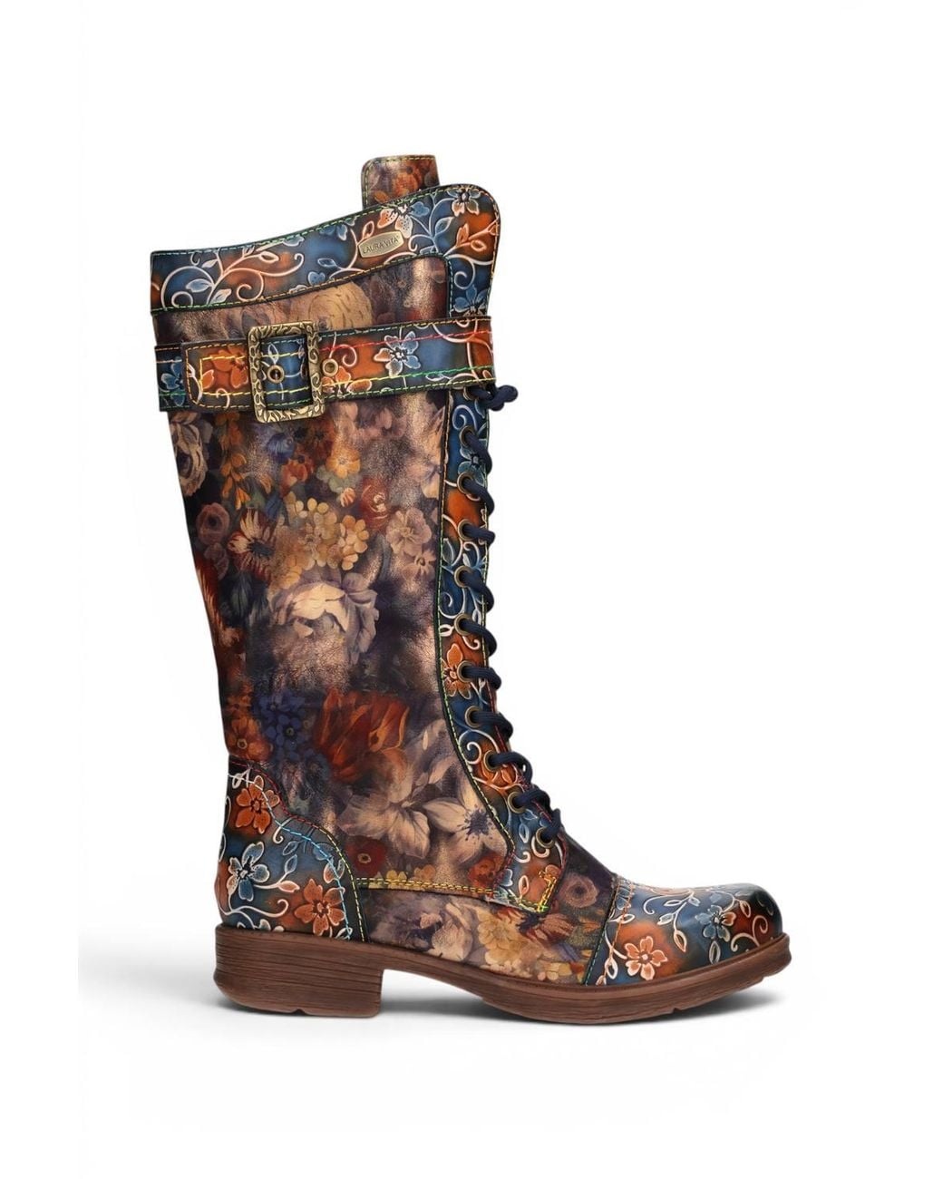 Infinity Leather Brown Floral Victorian Leather High Combat Long Boots