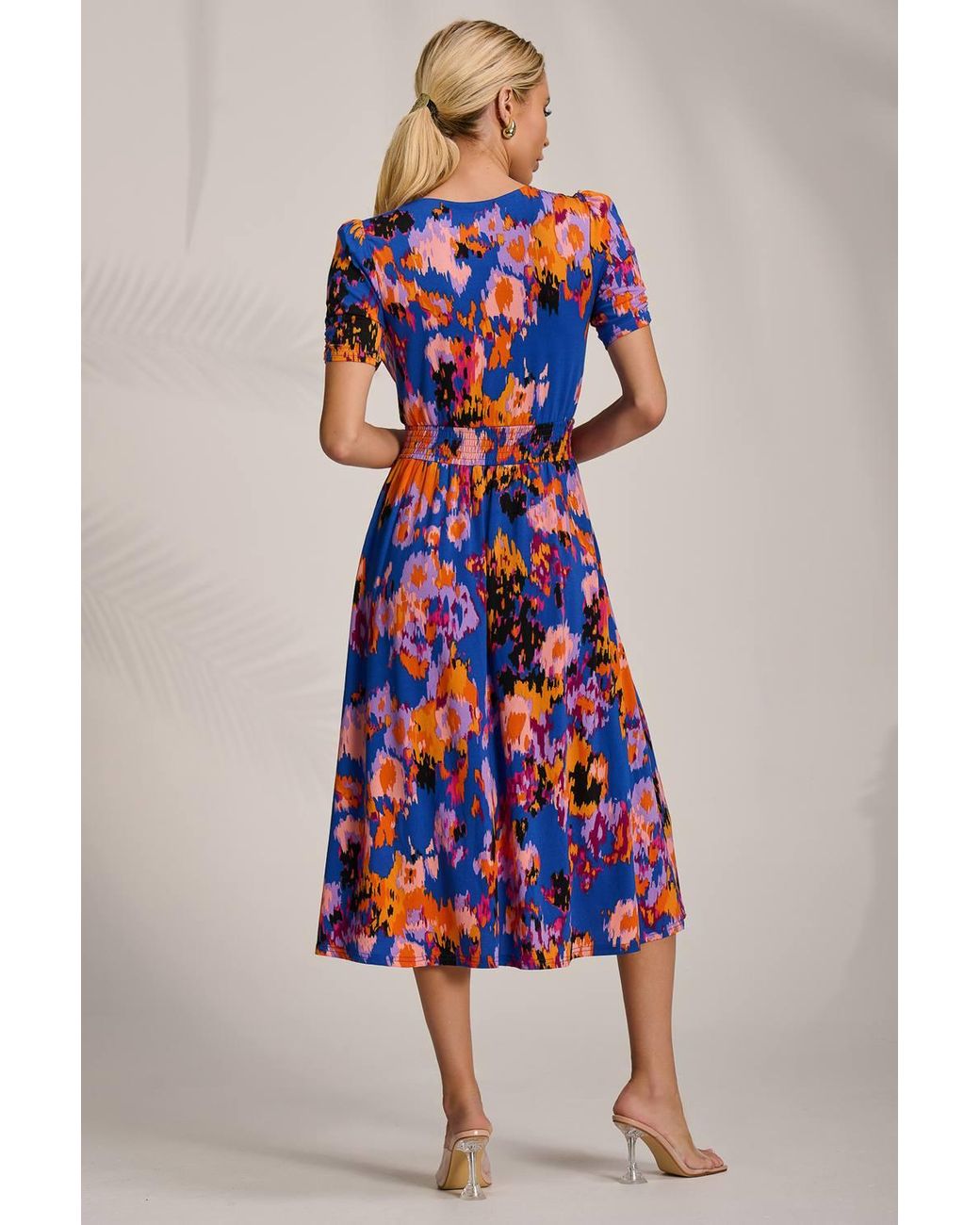 Jolie Moi Red Short Sleeve Printed Jersey Midi Dress